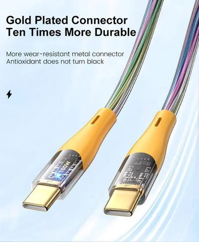 Alt view image 6 of 7 - Type-C to Type-C Cable 1M, 100W PD Fast Charging, 480Mbps Data Transfer, RGB Lighting