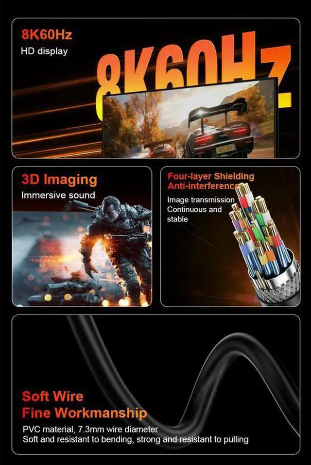 Alt view image 2 of 7 - DisplayPort 1.4 Cable 8K@60Hz, DP to DP, Multiple Lengths, Gold-Plated Connectors
