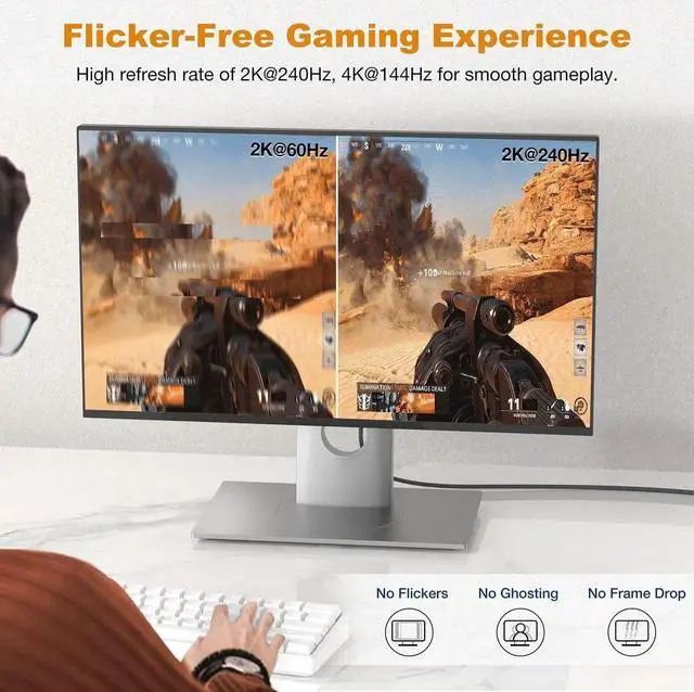 Alt view image 3 of 6 - DP 2.1 40Gbps Mini DisplayPort to DisplayPort Male to Male Cable Black 8K 60Hz Mini DP to DP Audio Video Cable