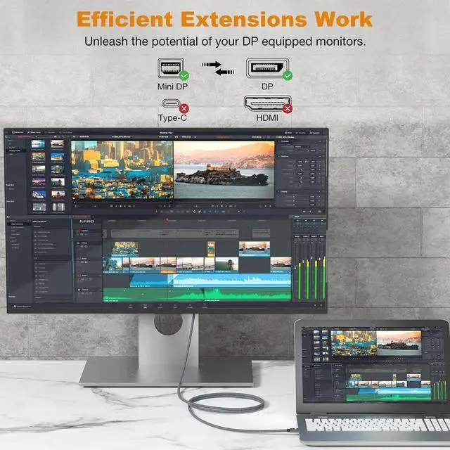 Alt view image 4 of 6 - DP 2.1 40Gbps Mini DisplayPort to DisplayPort Male to Male Cable Black 8K 60Hz Mini DP to DP Audio Video Cable