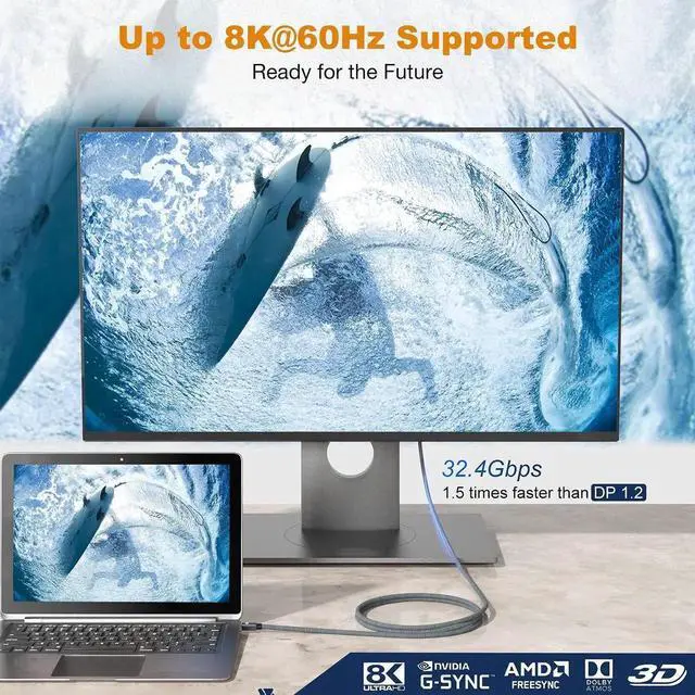 Alt view image 2 of 6 - DP 2.1 40Gbps Mini DisplayPort to DisplayPort Male to Male Cable Black 8K 60Hz Mini DP to DP Audio Video Cable