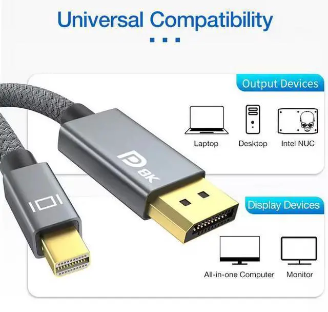 Alt view image 5 of 5 - ULT-unite 2m Grey Braided Mini Display Port to Display Port Cable 8K 60Hz 4k 144Hz Mini DP to DP Cable