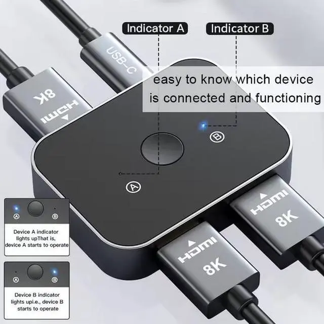Alt view image 2 of 6 - HDMI Bidirectional Switch 1 in 2 Out 8K 60hz 4K 8K 144Hz USB C Hubs Docking Station 2 in 1 Out HDMI Splitter Switch