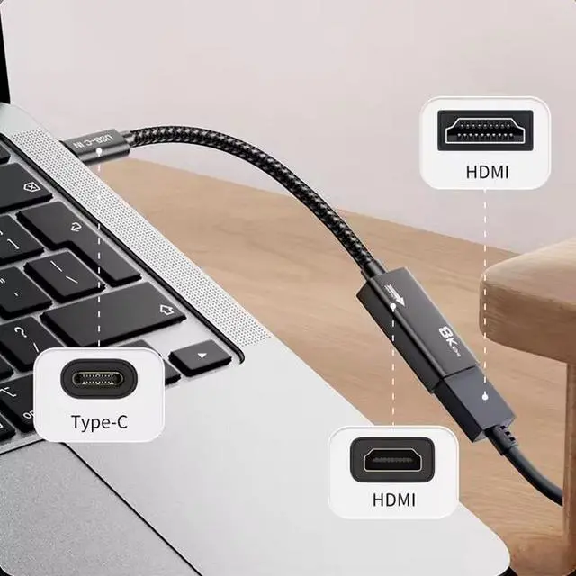 Alt view image 4 of 6 - 8K 60Hz USB 3.1 Type-C to HDMI AF Adapter Cable 4K1210HZ 4K144HZ Support HDR USB C to HDMI Extension Cable