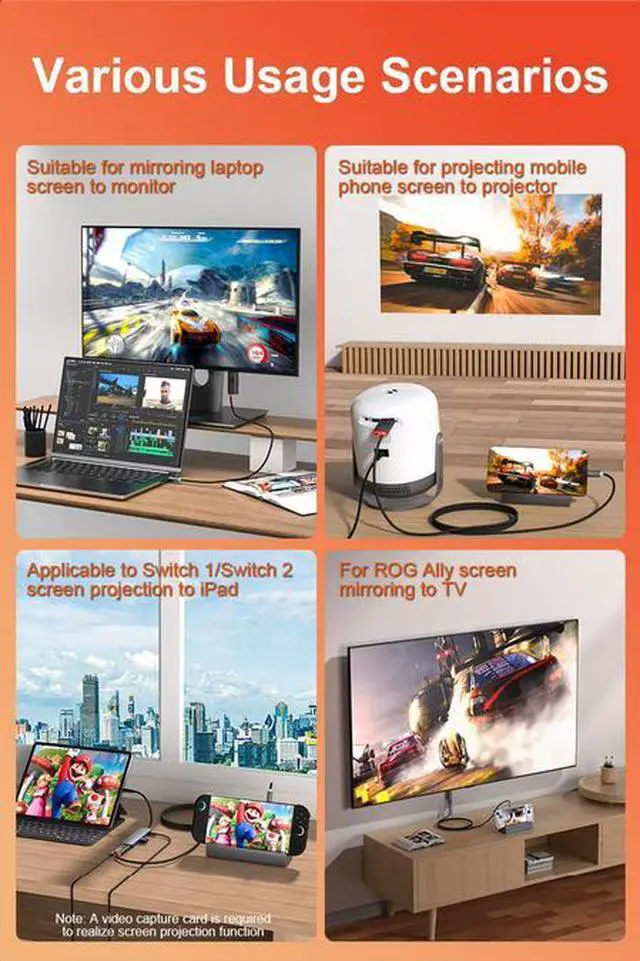 Alt view image 6 of 7 - Type-C to HDMI Cable 1.8M - 4K@60Hz HDR, 100W PD Fast Charging, Braided Nylon, Compatible with Nintendo Switch/OLED, Steam Deck, iPhone 15, MacBook, iPad, Gaming Handhelds & More