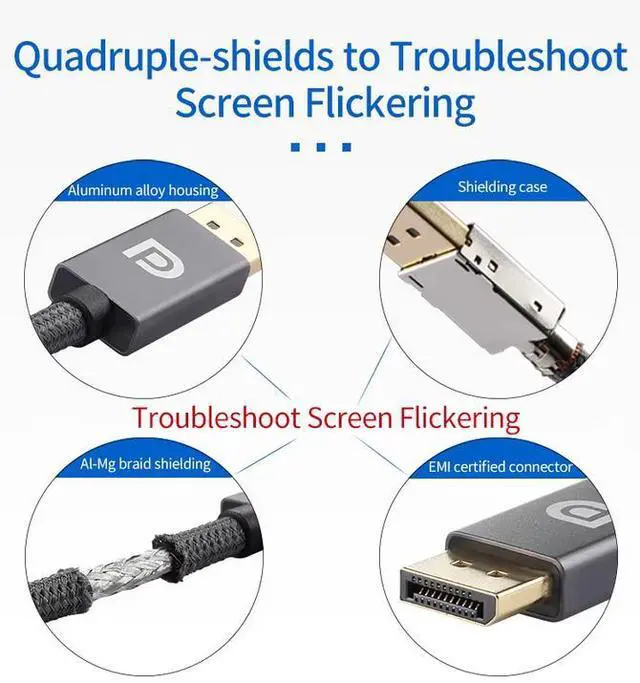 Alt view image 5 of 7 - 8K DisplayPort 1.4 Cable 2M Display Port Cable 8K 60Hz 4K 144Hz Ultra High Speed DP Cable for PC TV Gaming Monitor