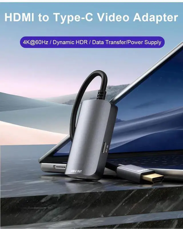 Alt view image 2 of 7 - 4K 60Hz HDMI to Type c Converter HD MI Male to USB c Female Cable Adapter 4K with Type c Power Supply HDR