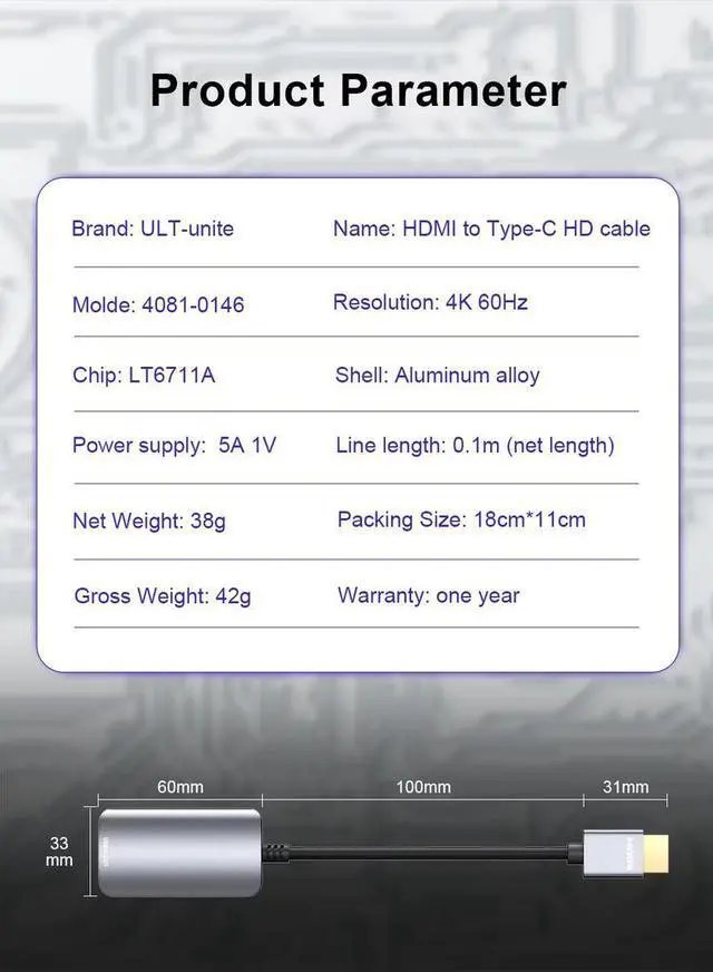 Alt view image 5 of 7 - 4K 60Hz HDMI to Type c Converter HD MI Male to USB c Female Cable Adapter 4K with Type c Power Supply HDR