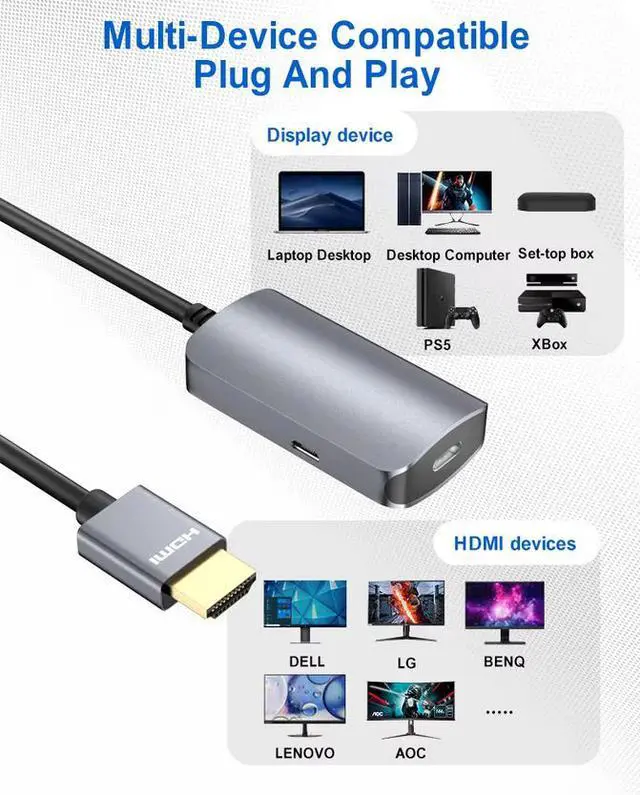 Alt view image 5 of 7 - HDMI Capture Type c Audio Video Cable 4K 60Hz HDMI to Type-C USB C Female Adapter with DV 5V Audio Video Converter