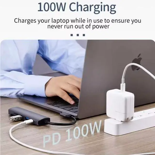 Alt view image 3 of 7 - Right Angle 5-in-1 USB-C Hub - 4K HDMI, 100W PD Charging, USB 3.0/2.0 Ports, Aluminum Body, Space-Saving L-Shaped Design for Laptop, Tablet, Phone