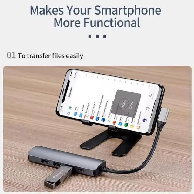 Alt view image 5 of 7 - Right Angle 5-in-1 USB-C Hub - 4K HDMI, 100W PD Charging, USB 3.0/2.0 Ports, Aluminum Body, Space-Saving L-Shaped Design for Laptop, Tablet, Phone