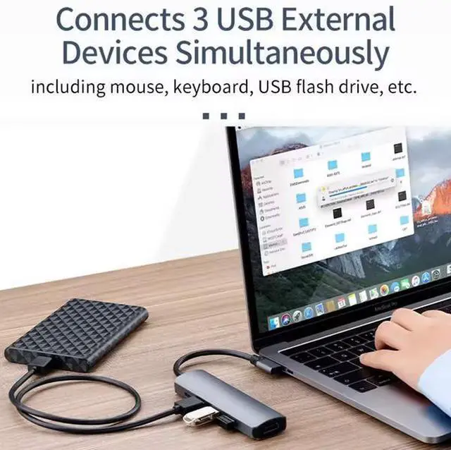 Alt view image 4 of 7 - Right Angle 5-in-1 USB-C Hub - 4K HDMI, 100W PD Charging, USB 3.0/2.0 Ports, Aluminum Body, Space-Saving L-Shaped Design for Laptop, Tablet, Phone
