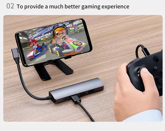 Alt view image 6 of 7 - Right Angle 5-in-1 USB-C Hub - 4K HDMI, 100W PD Charging, USB 3.0/2.0 Ports, Aluminum Body, Space-Saving L-Shaped Design for Laptop, Tablet, Phone