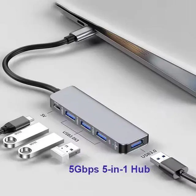 Alt view image 4 of 7 - 5-Port USB 3.0 Hub Docking Station - 5Gbps Data Transfer, PD 100W Charging Port, Aluminum Housing, for Laptop, PC, Smart TV, Router