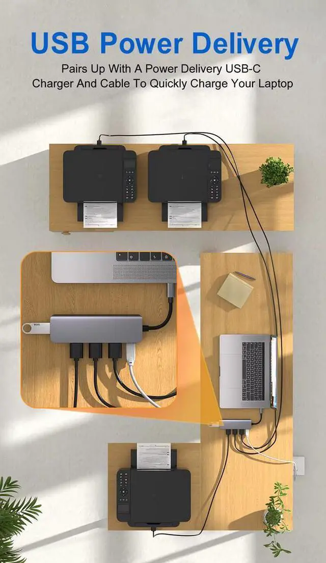 Alt view image 6 of 7 - 5-Port USB 3.0 Hub Docking Station - 5Gbps Data Transfer, PD 100W Charging Port, Aluminum Housing, for Laptop, PC, Smart TV, Router