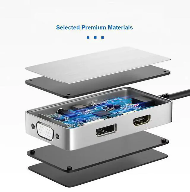 Alt view image 6 of 7 - 5-in-1 Multi-Port USB-C Hub - 100W PD Charging, 4K HDMI & DisplayPort, VGA & Audio Output, Aluminum Body, for Laptop, Desktop, Monitor