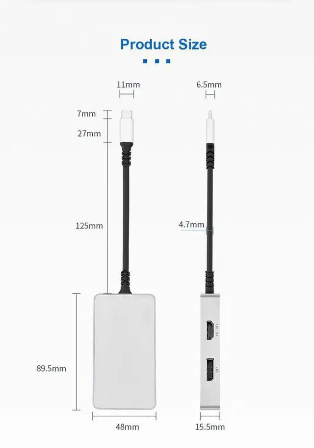 Alt view image 7 of 7 - 5-in-1 Multi-Port USB-C Hub - 100W PD Charging, 4K HDMI & DisplayPort, VGA & Audio Output, Aluminum Body, for Laptop, Desktop, Monitor