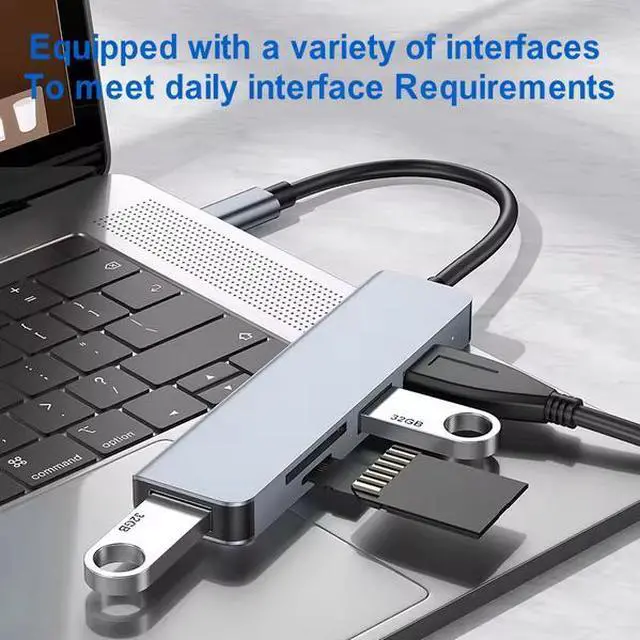 Alt view image 4 of 6 - 5-Port USB Hub with 100W PD Charging & SD/TF Card Reader - 5Gbps Data Transfer, Aluminum Housing, for Laptop, PC, Smart TV