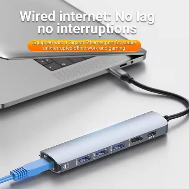 Alt view image 2 of 7 - ULT-unite 6-in-1 USB-C Hub - 4K HDMI, 100W PD Charging, Gigabit Ethernet, 4×USB 3.0 Ports, Aluminum Portable Dongle for Laptop, Desktop, Tablet