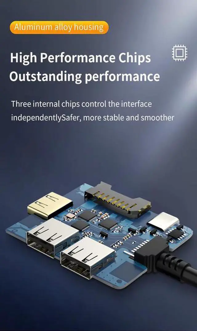 Alt view image 6 of 6 - 6-in-1 USB-C Hub - 4K HDMI, 100W PD Charging, SD/TF Card Reader, USB 3.0/2.0 Ports, Aluminum Body for Laptop, PC, Tablet