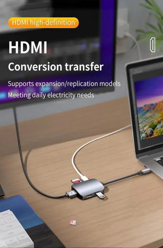 Alt view image 3 of 6 - 6-in-1 USB-C Hub - 4K HDMI, 100W PD Charging, SD/TF Card Reader, USB 3.0/2.0 Ports, Aluminum Body for Laptop, PC, Tablet