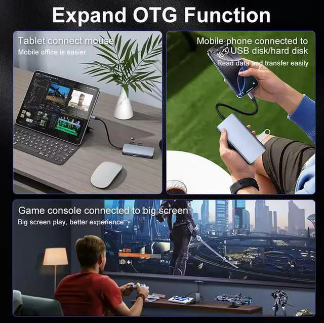 Alt view image 2 of 4 - 8-in-1 USB-C Hub - 8K@60Hz HDMI, 100W PD Fast Charge, Gigabit Ethernet, SD/TF Card Reader, 4×USB Ports for MacBook, Laptop, Desktop