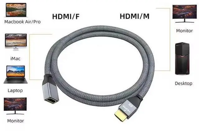 Main image of Ultra High Speed HDMI 2.1 Cable - 8K@60Hz, 4K@120Hz, 48Gbps, Gold-Plated Connectors, Braided Jacket, Multiple Lengths for Home Theater, Gaming, PC