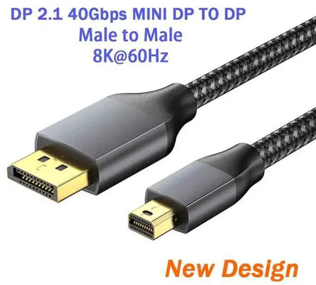 Main image of Mini DisplayPort to DisplayPort Cable - DP 2.1 40Gbps, 8K@60Hz, HDR & DSC 1.2, Gold-Plated Latch-Free Connectors, Braided Jacket for Gaming Monitor, Workstation