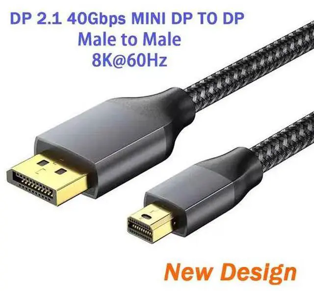 Alt view image 2 of 2 - Mini DisplayPort to DisplayPort Cable - DP 2.1 40Gbps, 8K@60Hz, HDR & DSC 1.2, Gold-Plated Latch-Free Connectors, Braided Jacket for Gaming Monitor, Workstation