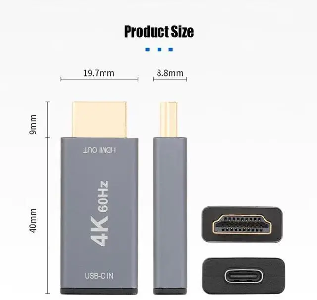 Alt view image 4 of 5 - ULT-unite Portable USB-C to HDMI Adapter - 8K@60Hz, 4K@120Hz, HDCP 2.2, Dual-Chip Design, Aluminum Shell, Plug & Play for MacBook, Galaxy S10, Chromebook