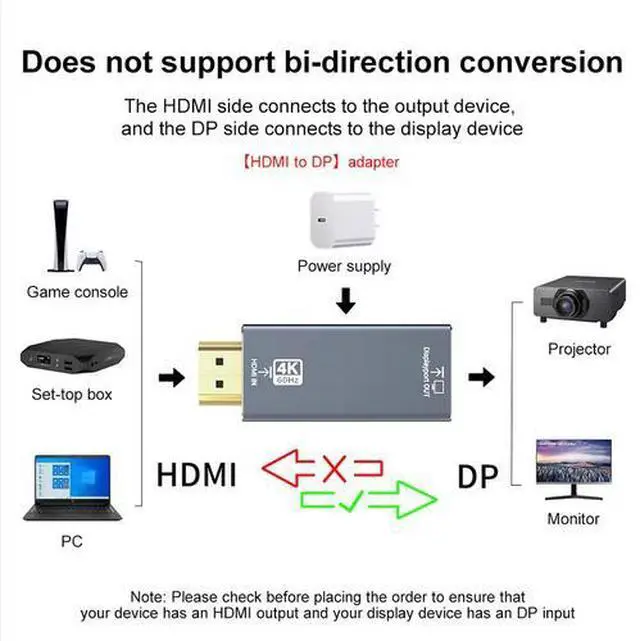 Alt view image 3 of 5 - HDMI to DisplayPort Adapter 4K@60Hz - Uni-directional Video Converter, Aluminum Housing, Plug & Play, for PC, PS5, Xbox to Monitor/Projector