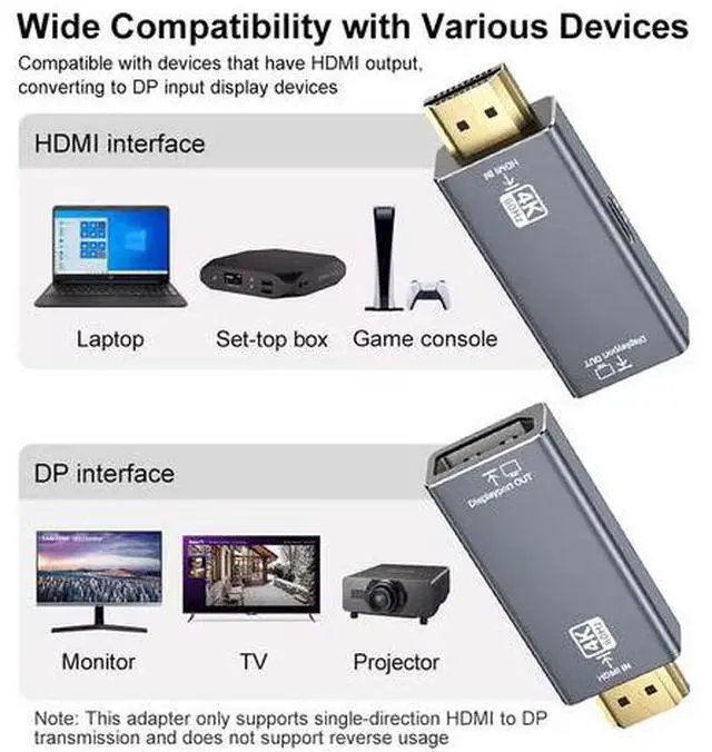 Alt view image 4 of 5 - HDMI to DisplayPort Adapter 4K@60Hz - Uni-directional Video Converter, Aluminum Housing, Plug & Play, for PC, PS5, Xbox to Monitor/Projector