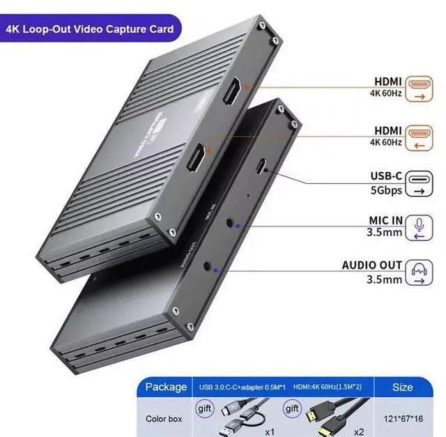 Alt view image 2 of 7 - ULT-unite 4K 60Hz HDMI Video Capture Card with Loop-Out - AXD2900CNY Chip, USB 3.0, 240Hz Pass-Through, for Game Recording, Live Streaming, PC, PS5, Xbox