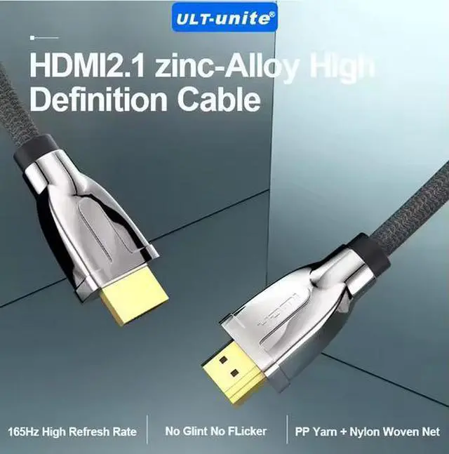 Alt view image 2 of 5 - ULT-unite High-Speed HDMI 2.1 Cable 2M/3M - 48Gbps 8K@60Hz 4K@120Hz, Zinc-Alloy Connectors, Triple-Layer Shielding, Braided Jacket for Projector, Gaming, Home Theater