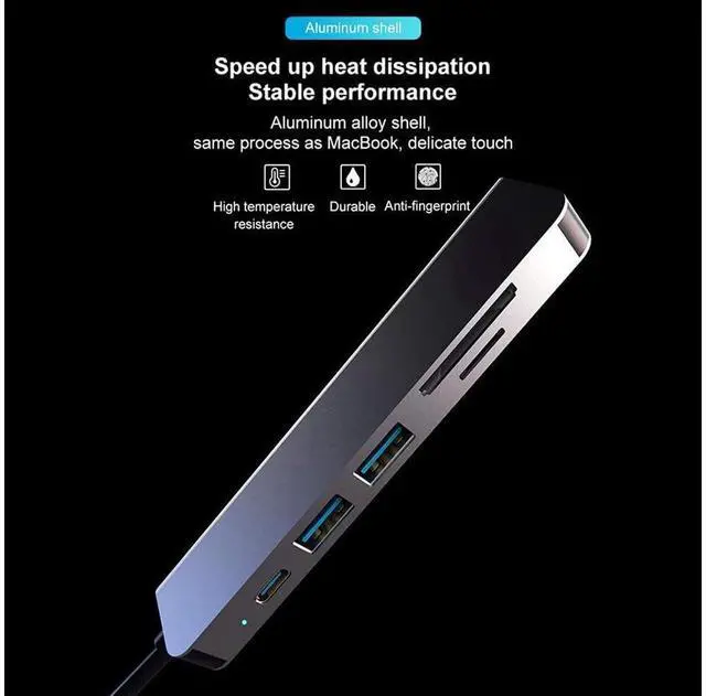 Alt view image 7 of 7 - USB C Hub, 6-in-1 USB Type C Adapter with 4K HDMI Port, PD Port, 2 USB 3.0 Ports, TF/SD Card Reader for Apple MacBook Pro, iPad Pro, Surface, Chromebook and More USB C Devices eokCXOY