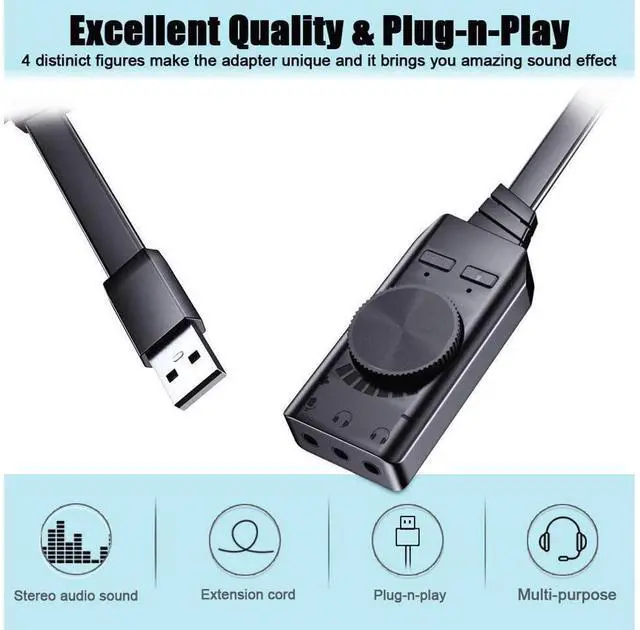 Alt view image 2 of 7 - Virtual 7.1 USB Sound Card Adapter BENGOO External Audio Adapter Stereo Sound Card Converter 3.5mm AUX Microphone Jack for Gaming Headset Earphone PS4 Laptop Desktop Windows Mac OS Linux, Plug Play