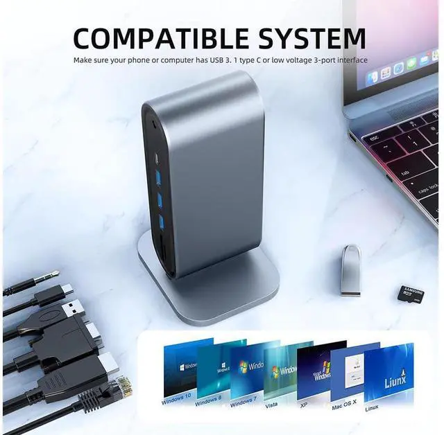 Alt view image 6 of 7 - 12 in 1 USB Type C Hub Type-C to 2 HDMI 4K VGA Adapter RJ45 Lan Ethernet SD TF PD USB-C 3.0 3.5mm Audio/Mic eokCXOY