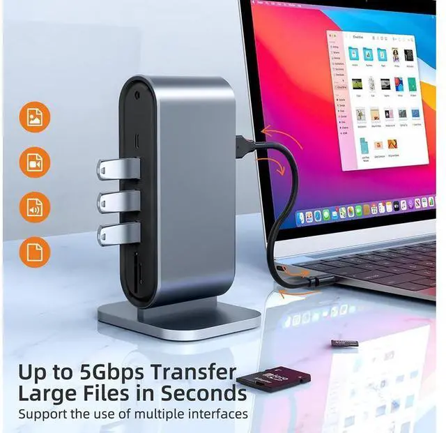 Alt view image 2 of 7 - 12 in 1 USB Type C Hub Type-C to 2 HDMI 4K VGA Adapter RJ45 Lan Ethernet SD TF PD USB-C 3.0 3.5mm Audio/Mic eokCXOY