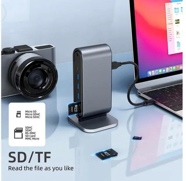 Alt view image 5 of 7 - 12 in 1 USB Type C Hub Type-C to 2 HDMI 4K VGA Adapter RJ45 Lan Ethernet SD TF PD USB-C 3.0 3.5mm Audio/Mic eokCXOY