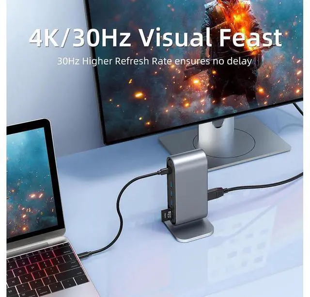 Alt view image 4 of 7 - 12 in 1 USB Type C Hub Type-C to 2 HDMI 4K VGA Adapter RJ45 Lan Ethernet SD TF PD USB-C 3.0 3.5mm Audio/Mic eokCXOY