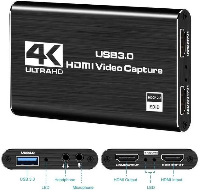 Alt view image 2 of 7 - 4K Audio Video Capture Card, USB 3.0 HDMI Video Capture Device, Full HD 1080P 60FPS for Game Recording, Live Streaming Broadcasting-Black eokCXOY