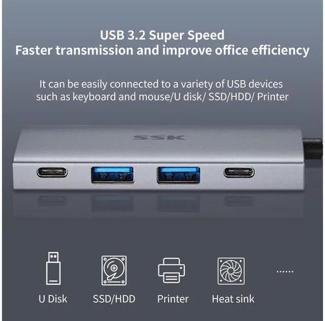 Alt view image 5 of 6 - SSK USB C 10Gbps Hub, 4-in-1 SuperSpeed USB 10Gbps Type C Multiport Adapter with 2 USB C 2 USB A 3.1/3.2 Gen2 10Gbps Ports,USB C Dock for iMac/MacBook/Pro/Air/Surface Pro and More Type C Devices
