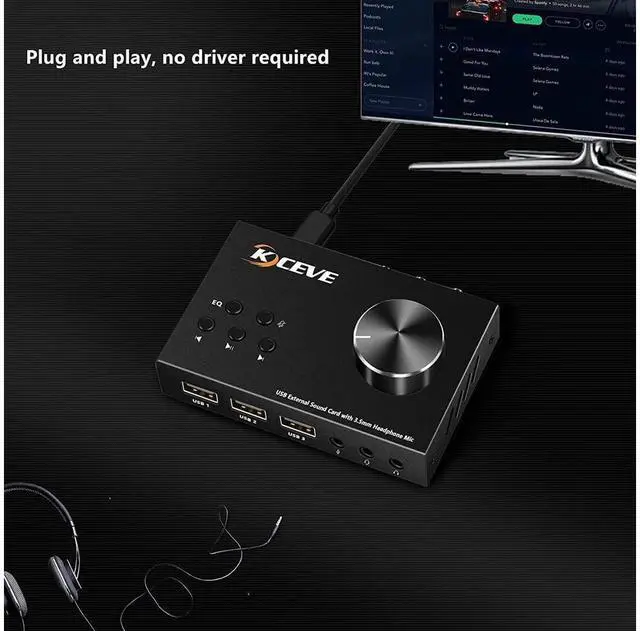 Alt view image 4 of 7 - External Sound Card with Volume Control, Multimedia USB Controller Knob, USB Audio Adapter with 3.5mm Headphone and Microphone Jack, for Windows, Mac, Linux, PC, Laptops, Desktops eokCXOY