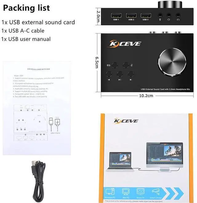 Alt view image 7 of 7 - External Sound Card with Volume Control, Multimedia USB Controller Knob, USB Audio Adapter with 3.5mm Headphone and Microphone Jack, for Windows, Mac, Linux, PC, Laptops, Desktops eokCXOY