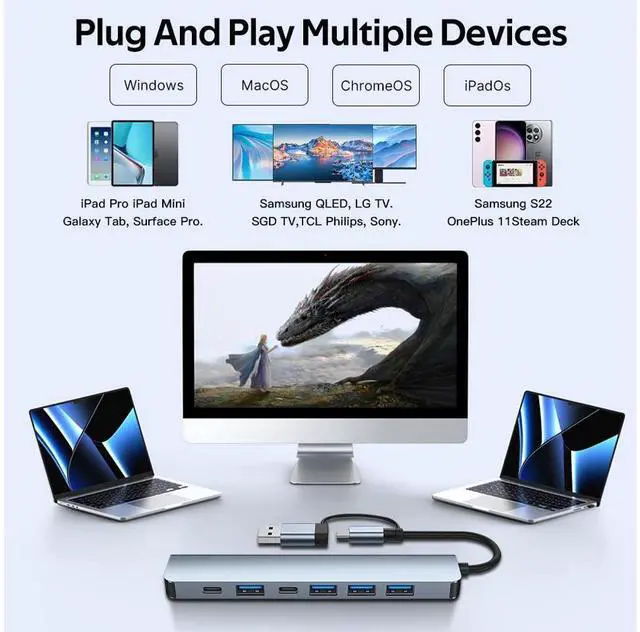 Alt view image 4 of 7 - Aluminum 7 in 2 USB C Splitter USB HUB with with 1 * USB 3.0 port and 4 * USB 2.0 ports, 1 * Type C data port and 1*type C 5W power for PC Laptops Desktops eokCXOY