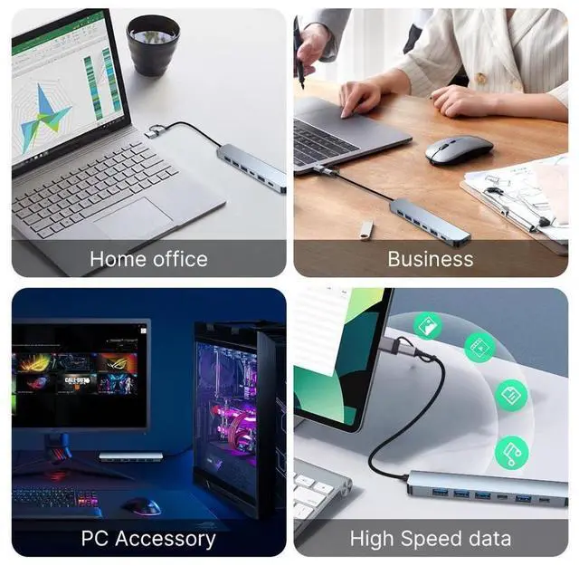 Alt view image 5 of 7 - Aluminum 7 in 2 USB C Splitter USB HUB with with 1 * USB 3.0 port and 4 * USB 2.0 ports, 1 * Type C data port and 1*type C 5W power for PC Laptops Desktops eokCXOY