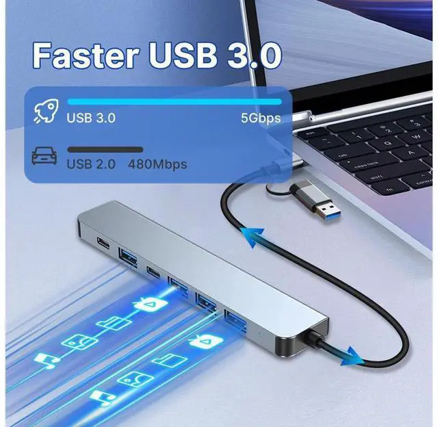 Alt view image 3 of 7 - Aluminum 7 in 2 USB C Splitter USB HUB with with 1 * USB 3.0 port and 4 * USB 2.0 ports, 1 * Type C data port and 1*type C 5W power for PC Laptops Desktops eokCXOY