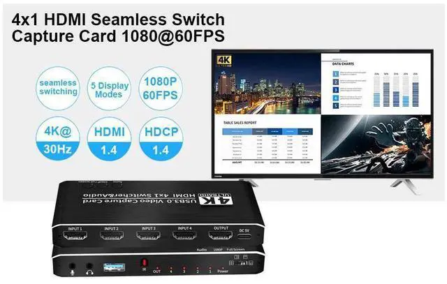 Alt view image 2 of 7 - 2023 4 Port 4K Video Capture Card USB 3.0 HDMI-compatible Grabber Recorder HDMI Seamless Switch for Camera Recording Live Streaming eokCXOY