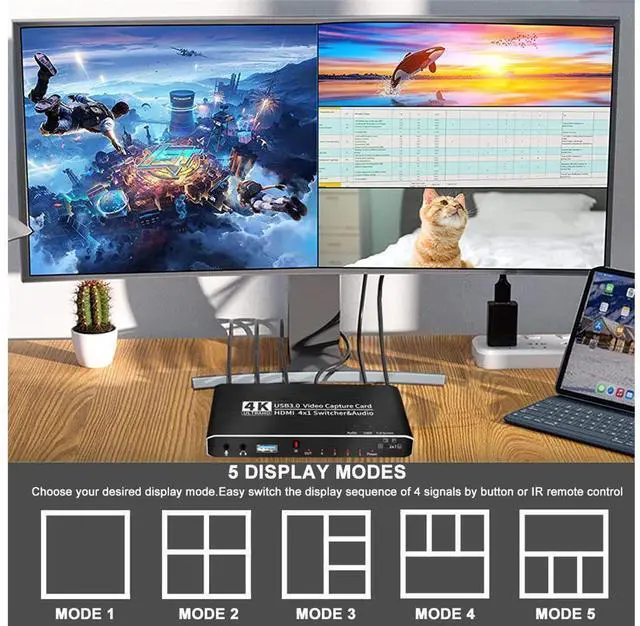 Alt view image 4 of 7 - 2023 4 Port 4K Video Capture Card USB 3.0 HDMI-compatible Grabber Recorder HDMI Seamless Switch for Camera Recording Live Streaming eokCXOY