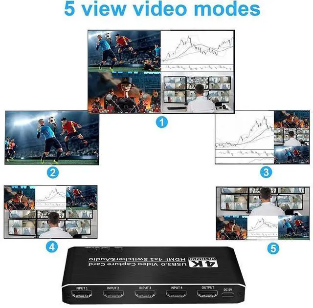 Alt view image 6 of 7 - 2023 4 Port 4K Video Capture Card USB 3.0 HDMI-compatible Grabber Recorder HDMI Seamless Switch for Camera Recording Live Streaming eokCXOY